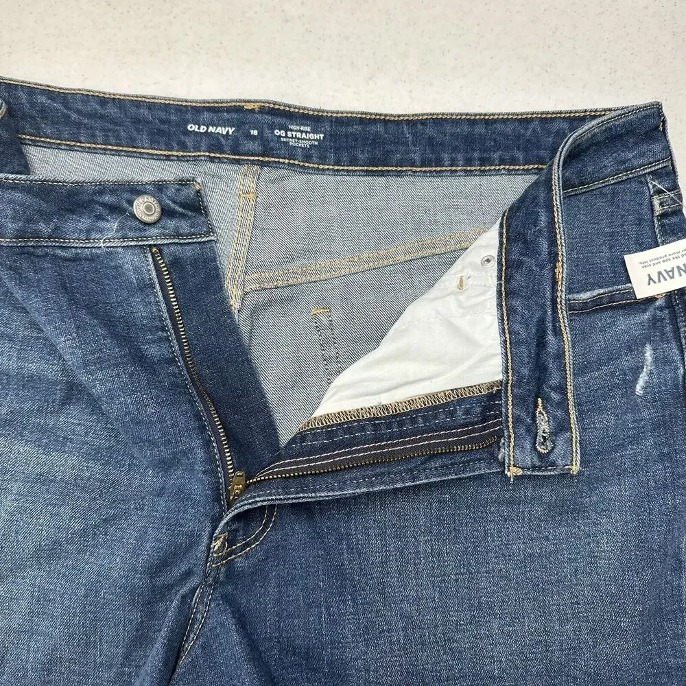 Old Navy Shorts Womens 18 OG Straight High Rise Blue Stretch Denim Jean Fray NEW